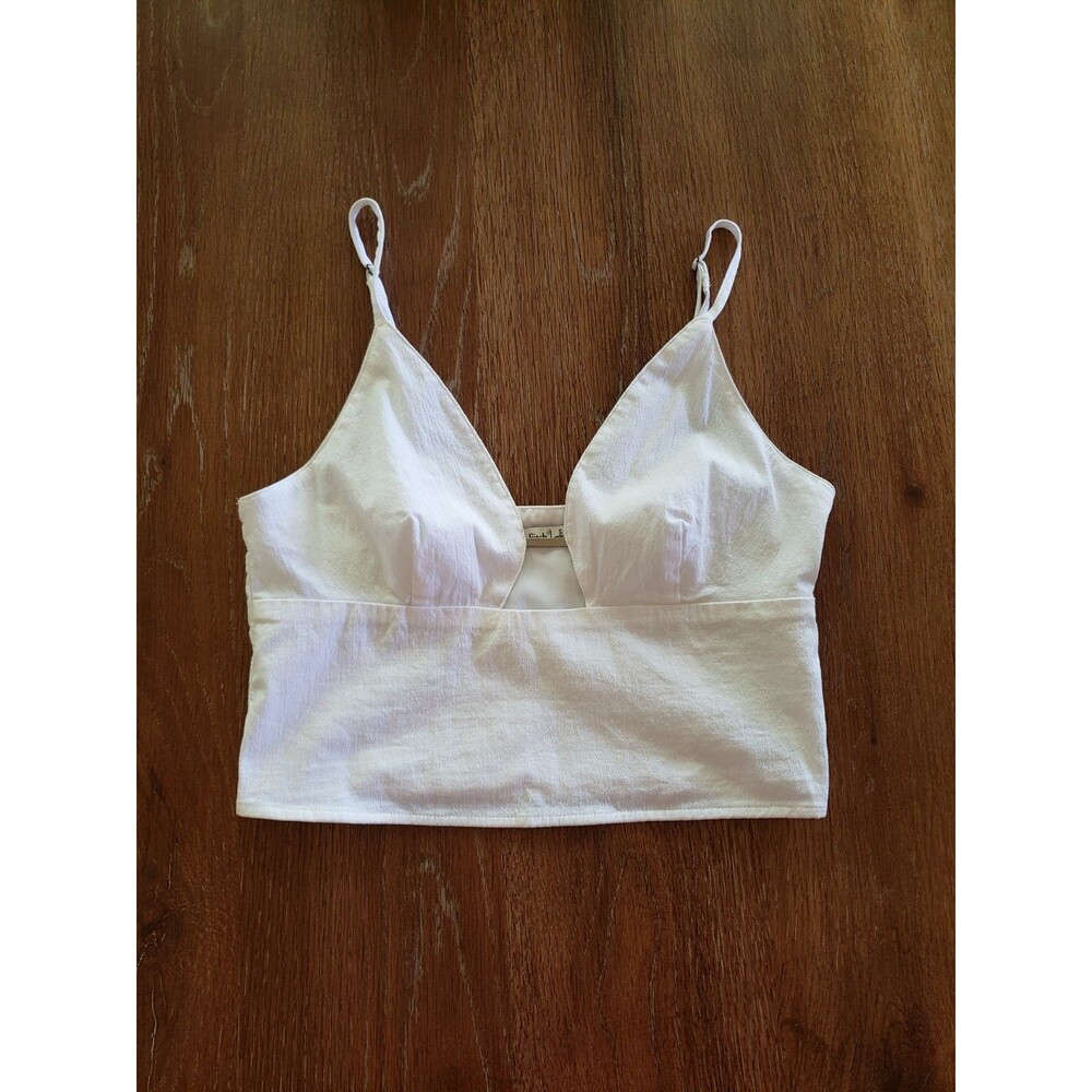 Vintage Y2K Abercrombie & Fitch Babydoll Crop Top Size S White Plunge Bar Accent